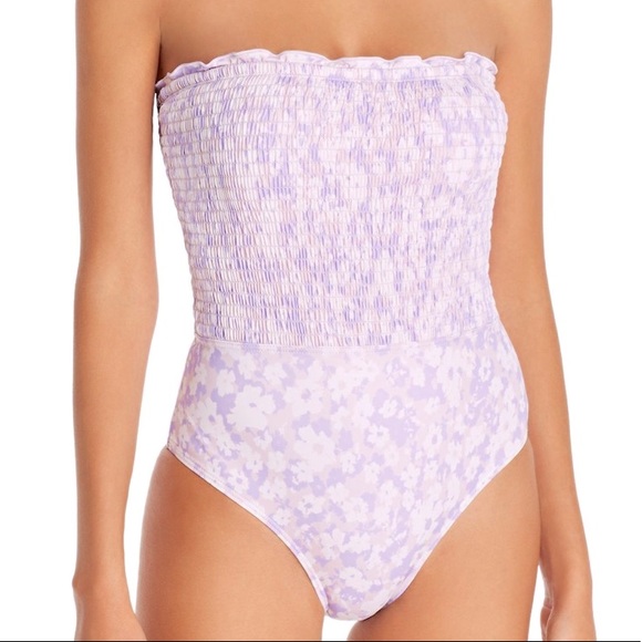 Peony Swimwear Other - Peony Floral Print Strapless Smocked One-Piece Swimsuit Size 8